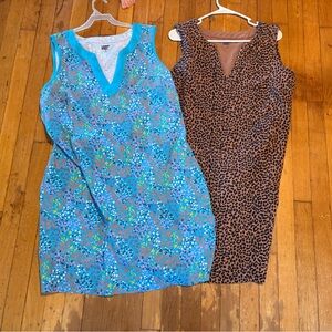 Bundle of two Lands End cotton sleeveless dresses both size 1X pockets animal
